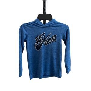 Nike-Dri-Fit-Hoodie-Just Do It-Long Sleeve-Blue Pullover-Youth-Boys-5-S